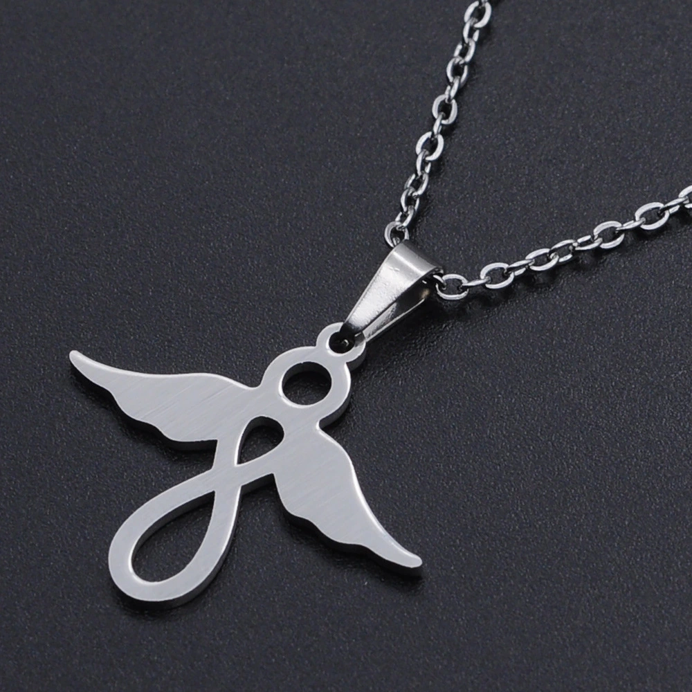 Stainless Steel Hollow Angel Pendant Necklace Women