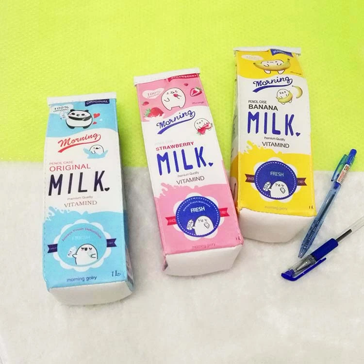 Cartoon Milk Carton Pupils Cute Creative Large Capacity Pencil Bag