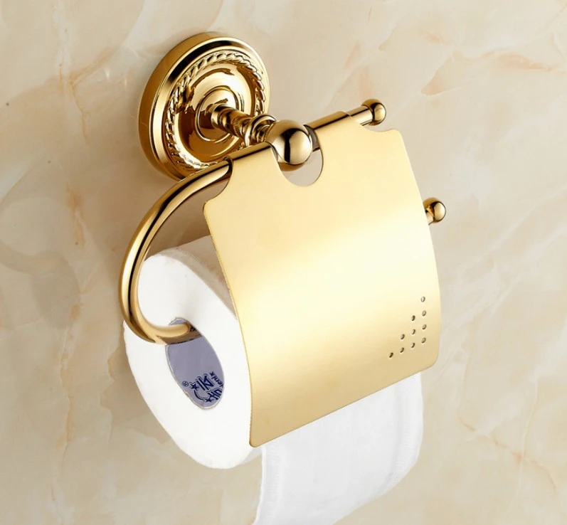 Luxury Polished Gold Color Brass Wall Mounted Bathroom Toilet Paper Roll Holder Bathroom Accessory