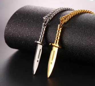 Men's Pendant Trinkets Europe and America Titanium Steel Stainless Steel Necklace Samurai Swords Electroplating Knife Gifts Foreign Trade