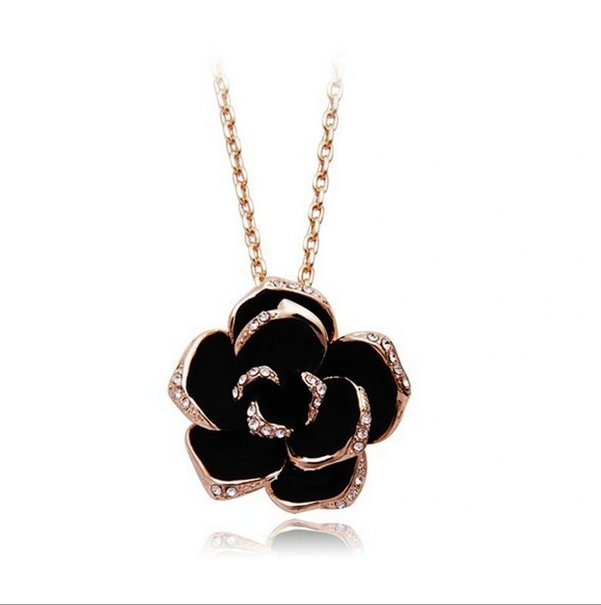 Beautiful black rose necklace pendant