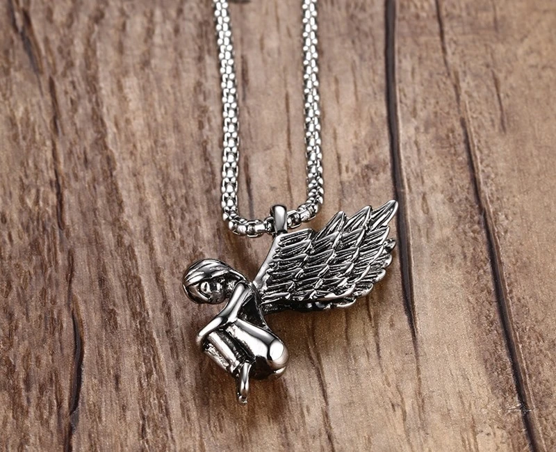 36MM Titanium Steel Angel Pendant Necklace