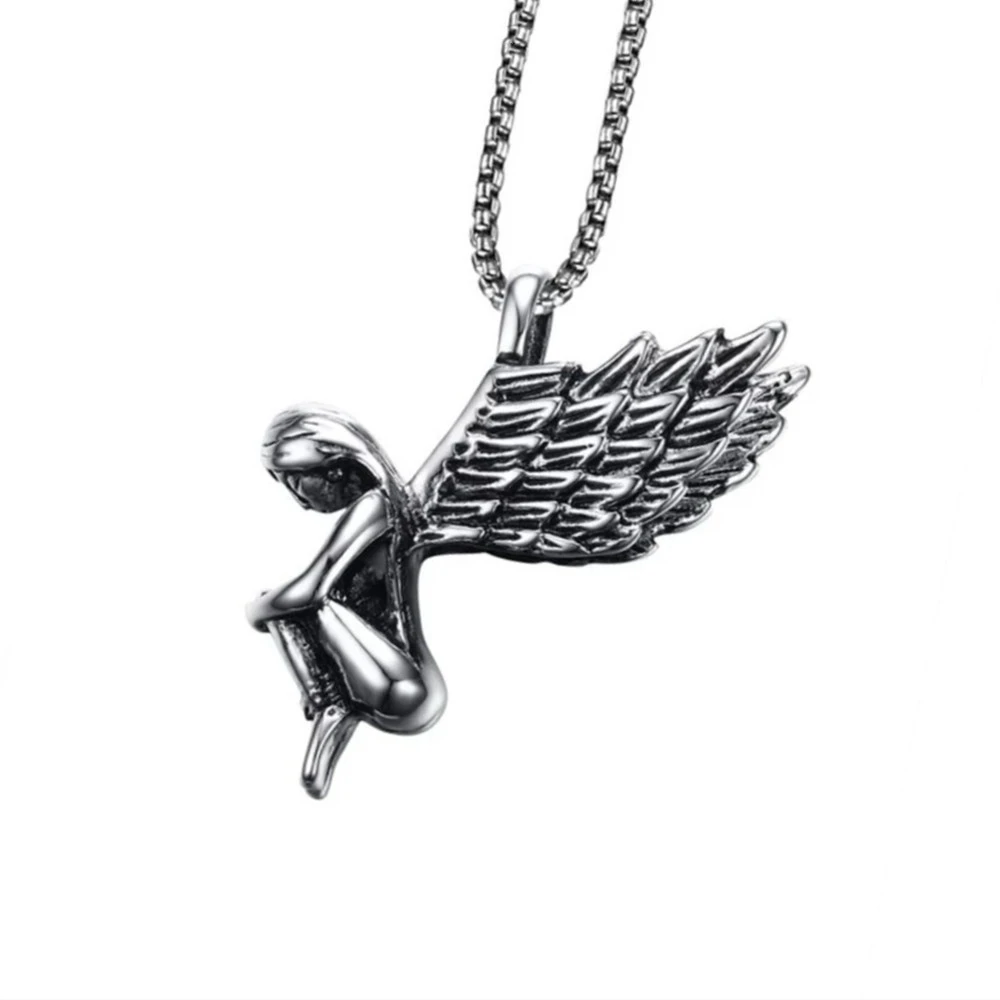 36MM Titanium Steel Angel Pendant Necklace