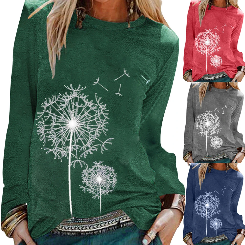 Dandelion Print T-shirt With Round Neck And Long Sleeves