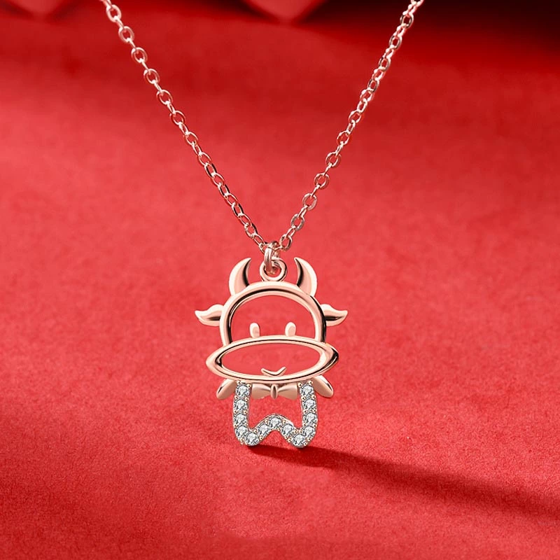 S925 Sterling Silver Zodiac Bull Clavicle Chain