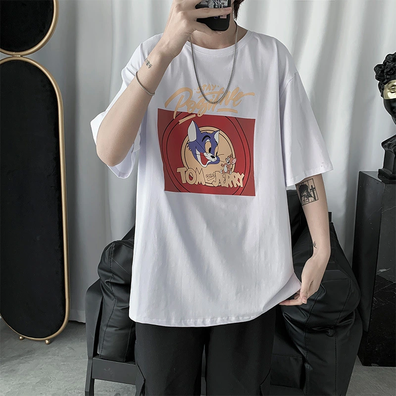 5-point middle sleeve top couple T-shirt