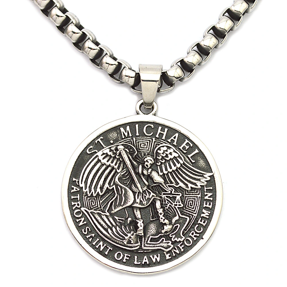 Patron Saint Titanium Steel Round Tag Pendant