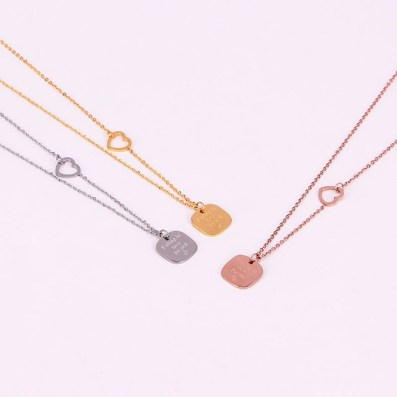 Square card hollow heart necklace