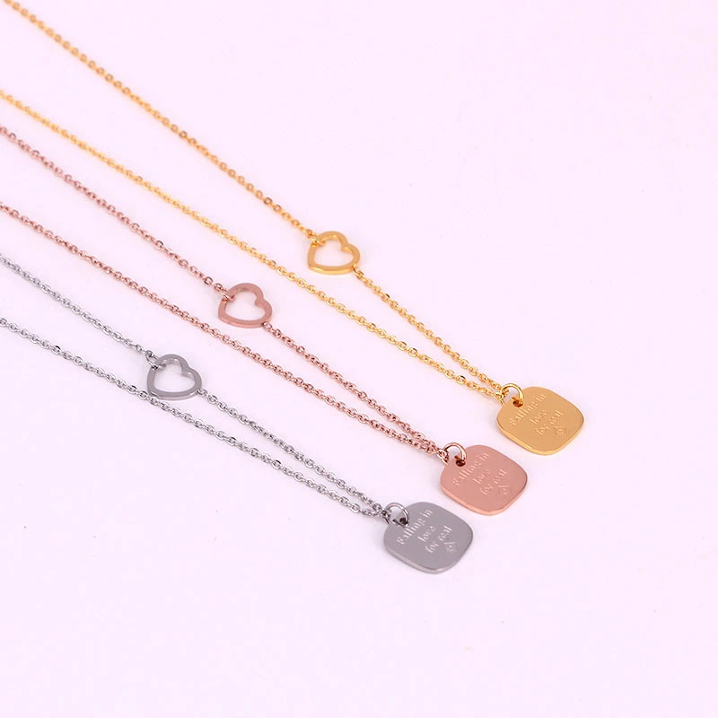 Square card hollow heart necklace