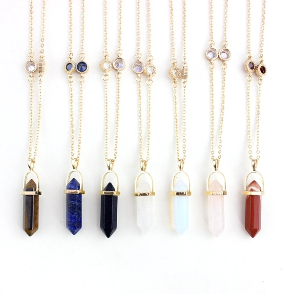 Colorful Natural Stone Hexagonal Necklace