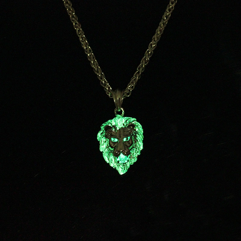 Vintage lion head hip hop luminous necklace domineering neutral gold-plated hiphop animal pendant