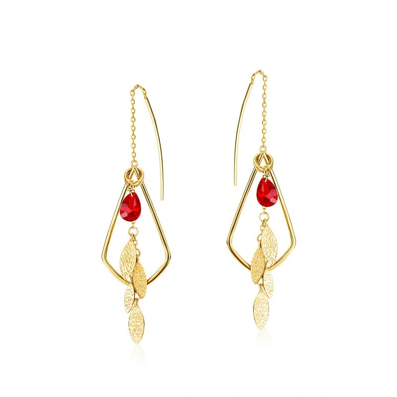 Female 925 silver red crystal earrings