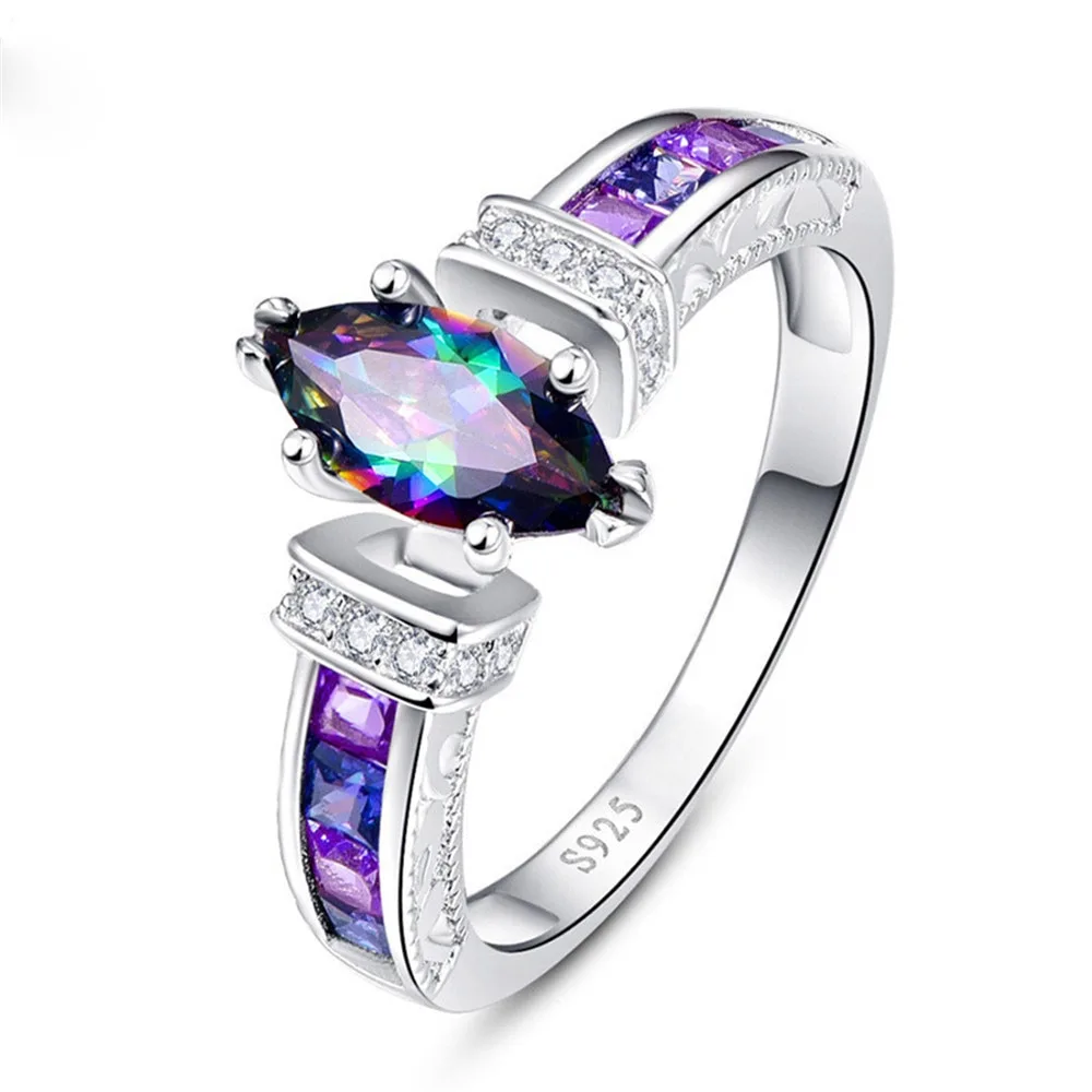 Colorful oval zircon ring