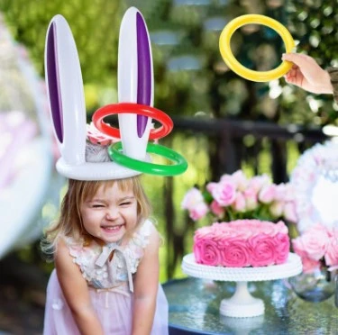 Inflatable Bunny Ear Ring Bunny Head Game Ring Inflatable Toy with Ring