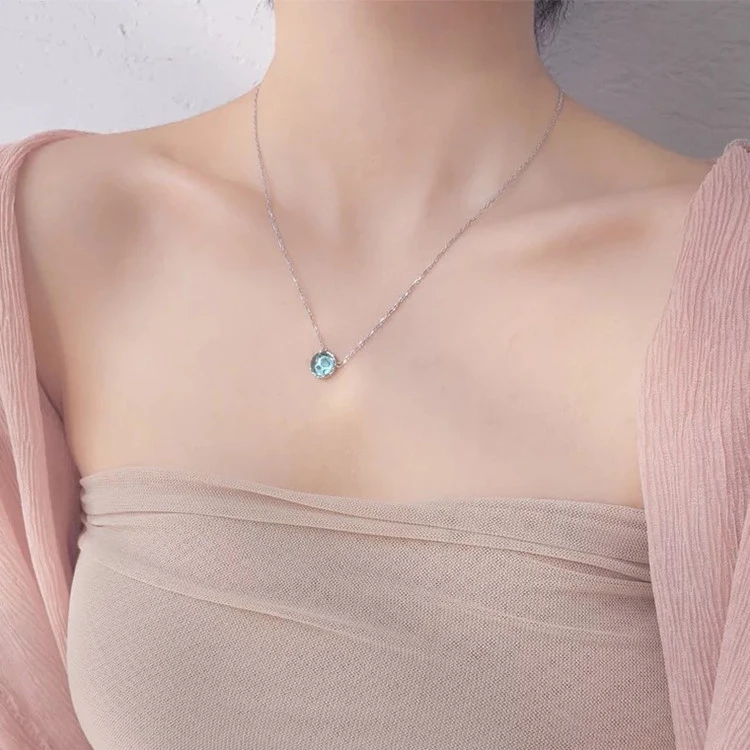 Clear spring blue water drop hollow sterling silver necklace Japan and South Korea clavicle chain