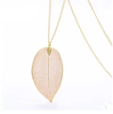 2021 new European Gold Leaf Pendant Long sweater chain pendant natural female promotional gifts wholesale manufacturers