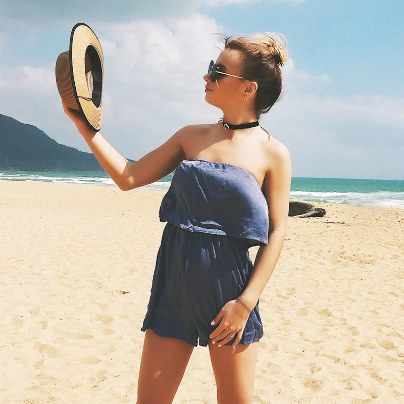 USA SIZE Spawn-breasted collars, shoulder-out trousers, women's holiday casual shorts.
