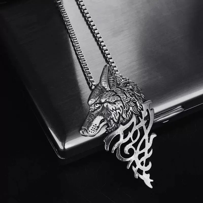 Retro domineering wolf head long necklace metal animal sweater chain