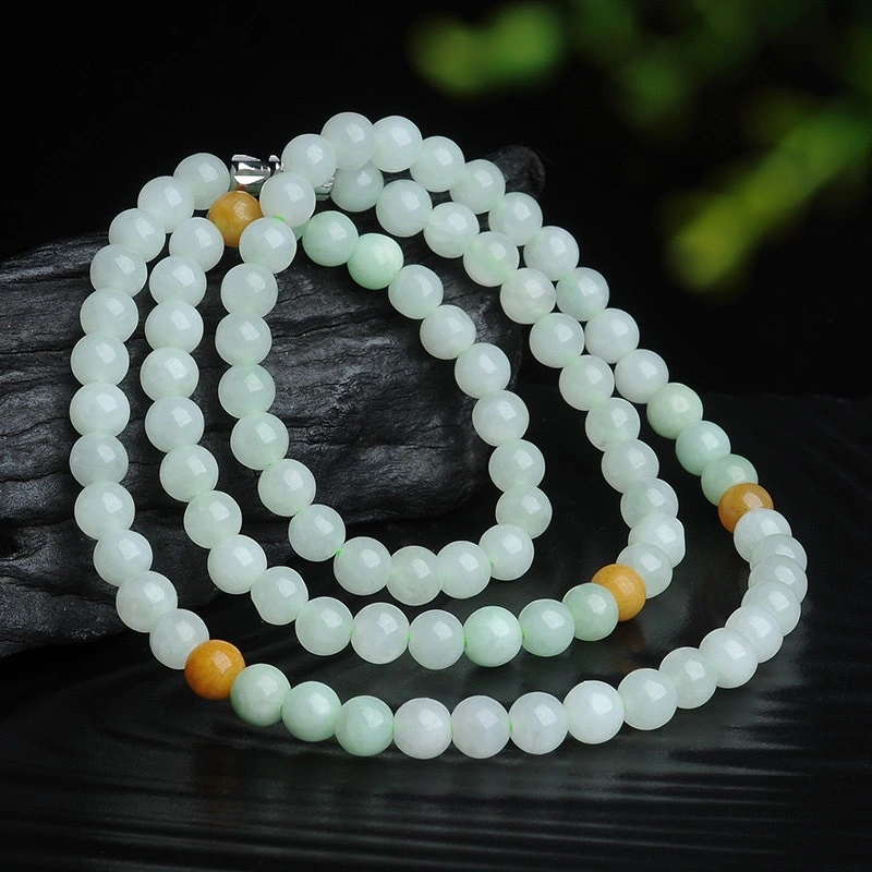 Light Green Yellow Jade Bead Necklace Women