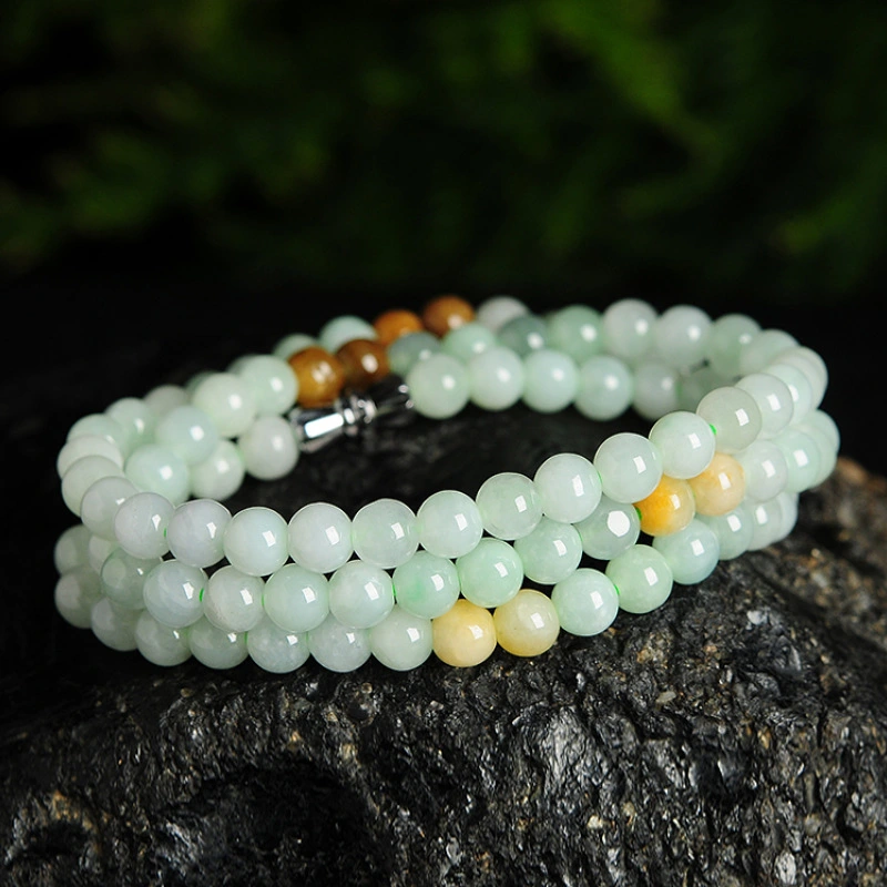 Light Green Yellow Jade Bead Necklace Women