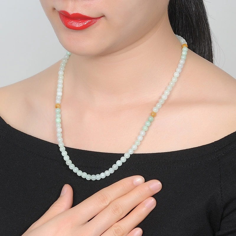 Light Green Yellow Jade Bead Necklace Women