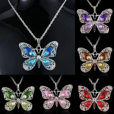 European retro Butterfly Necklace Pendant multicolor manufacturers selling animal aliexpress goods trade Necklace