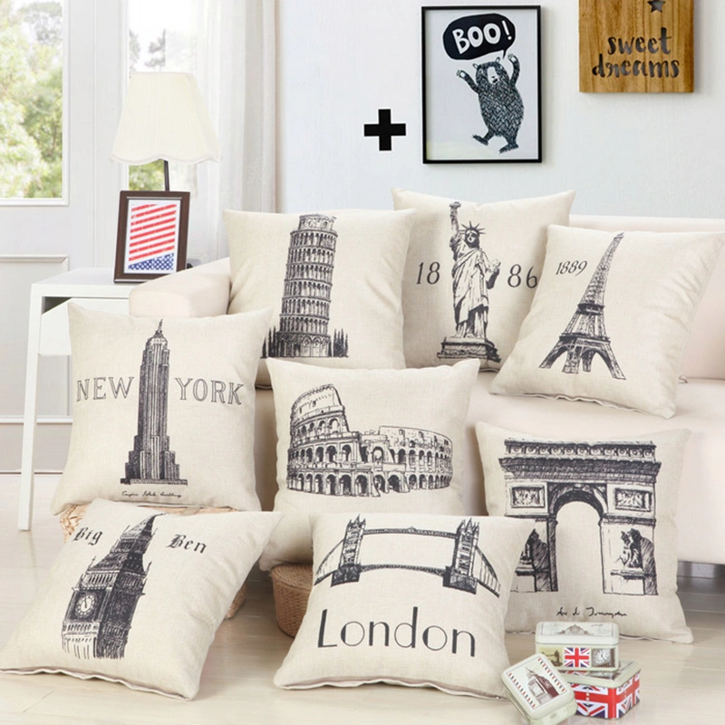 Great Buildings Print Pillow Cases London Paris New York Decorative Pillows Cotton Linen Home Decor Square Throw Pillows Cover