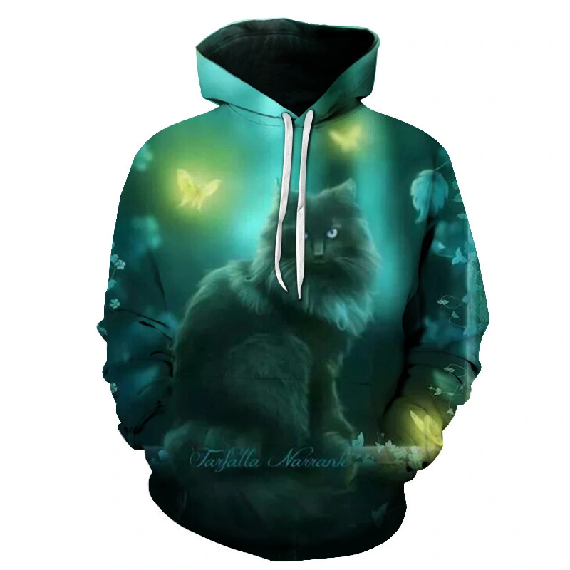 Cat 3D Digital Print Sweatshirt European and American Casual Hoodie