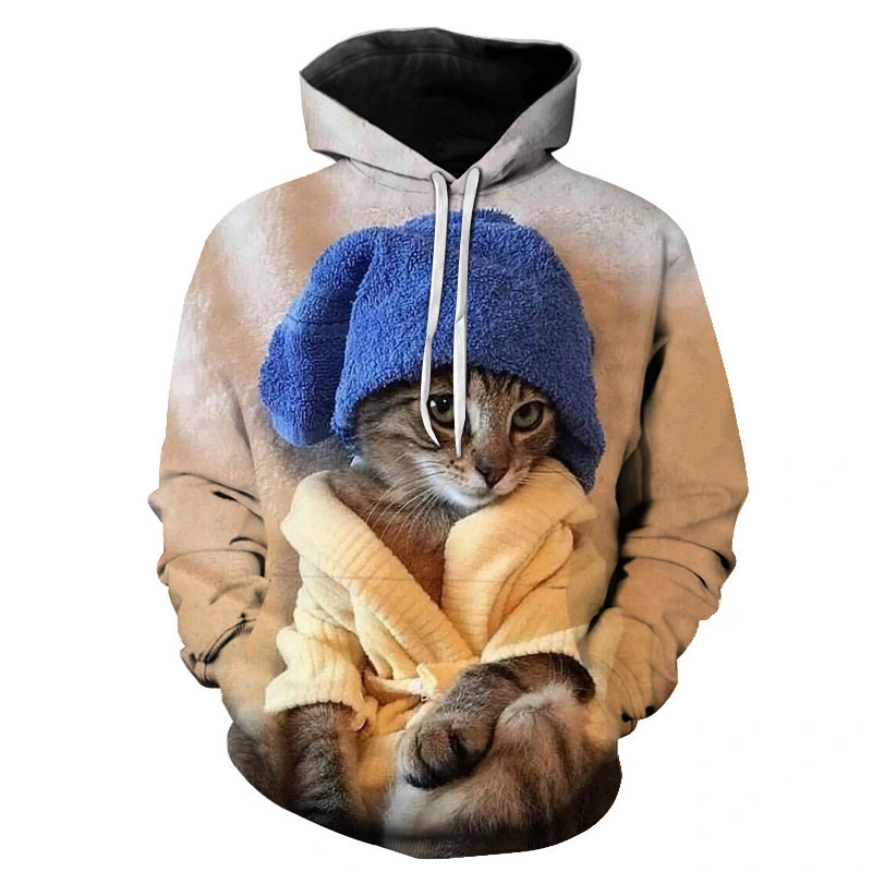 Cat 3D Digital Print Sweatshirt European and American Casual Hoodie