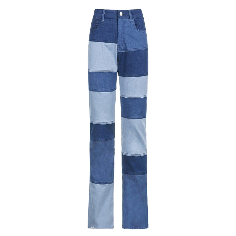 Ladies Contrasting High-rise Straight-leg Jeans