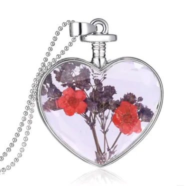 Heart pendant crystal plant specimen dry flower clavicle chain flower locket purple starry clavicle chain