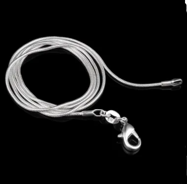 Silver Plated Necklace 1mm 16 18 20 22 24 26 28 30 Inch Snake Chain Collar De Prata 925 Stamp Free Shipping