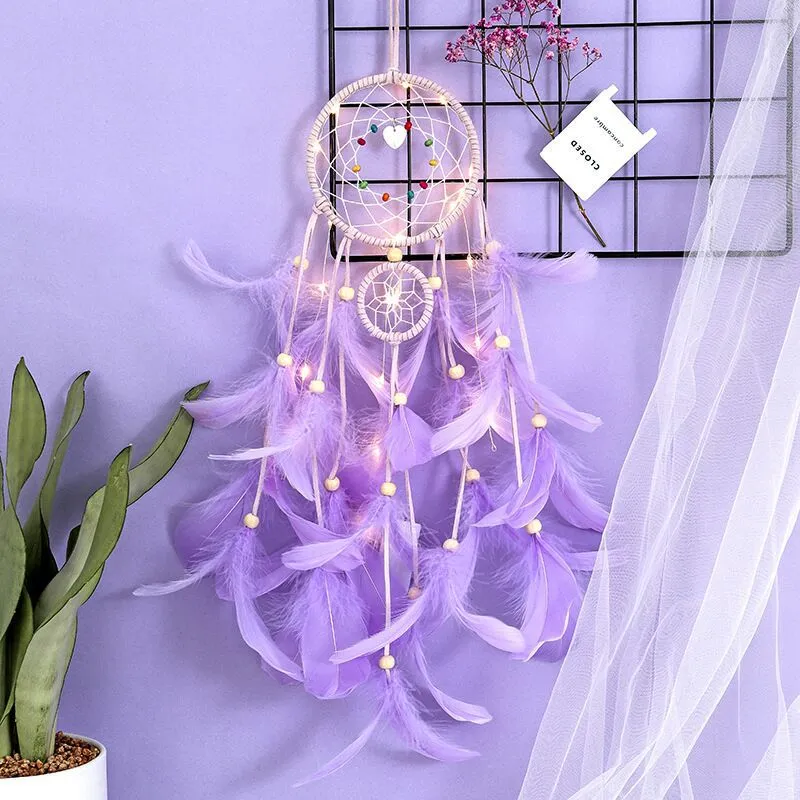 Girly Heart Cute Feather Dream Catcher Room Decoration Wind Chime Ornaments Birthday Gift
