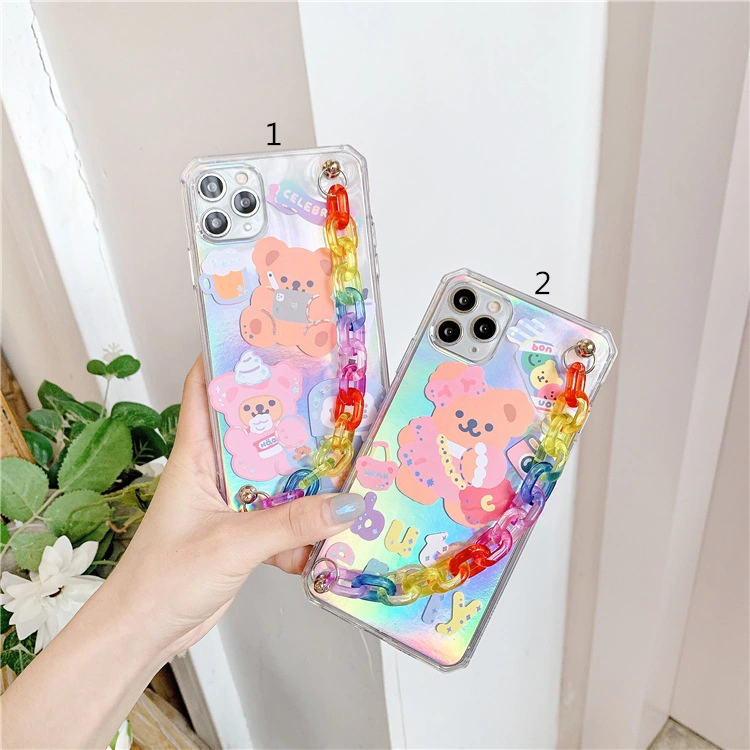 Compatible with Apple , Laser Sticker Bear Chain Apple 11 Mobile Phone Case 8plus Anti-Drop