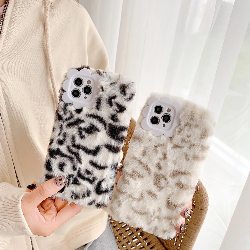 Leopard print fall-winter plush mobile phone case