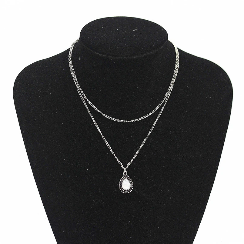 Water drop pendant multilayer necklace
