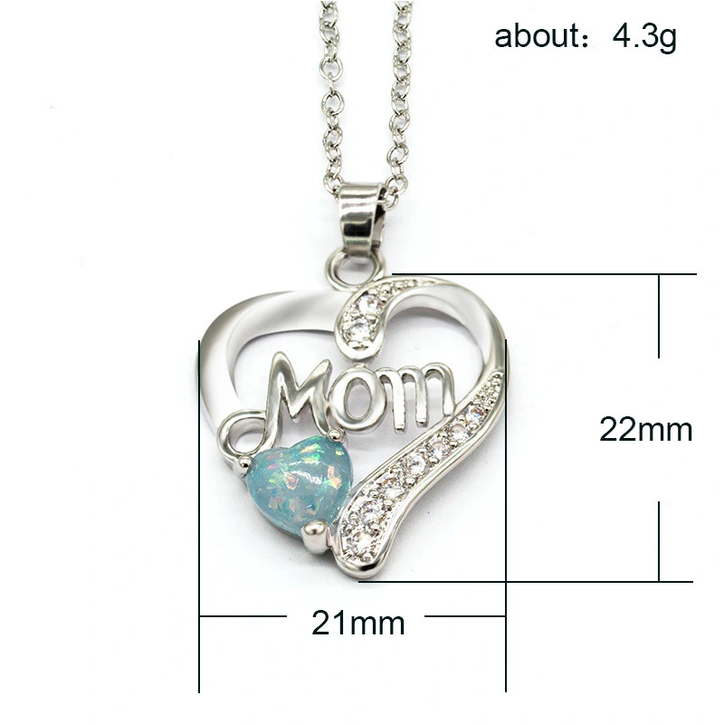 Quick-sell wish exploded to sell mom love heart-shaped Aobao Necklace copper-silver-plated zircon mother''s birthday gift