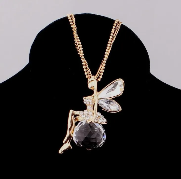 Korean fashion angel crystal wings long necklace chain sweater chain clavicle chain