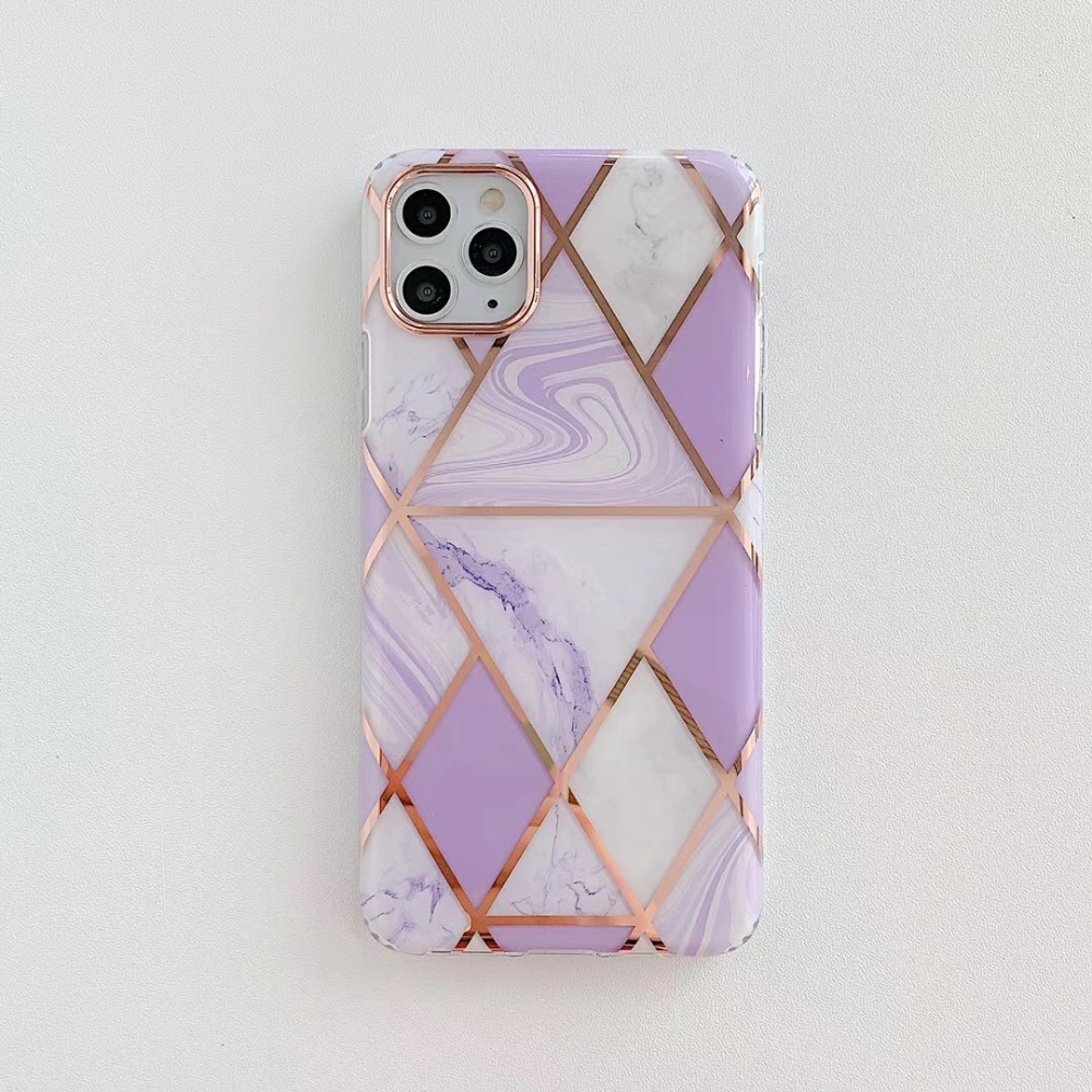 Compatible with Apple, Compatible with Apple , Suitable For Iphone12 Four-Corner Anti-Fall Electroplating Splicing Marble Pattern Mobile Phone Case Apple 11pro 8P All-Inclusive Cover