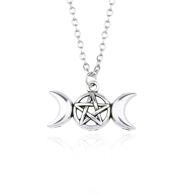 Moon hollow six-pointed star pendant necklace