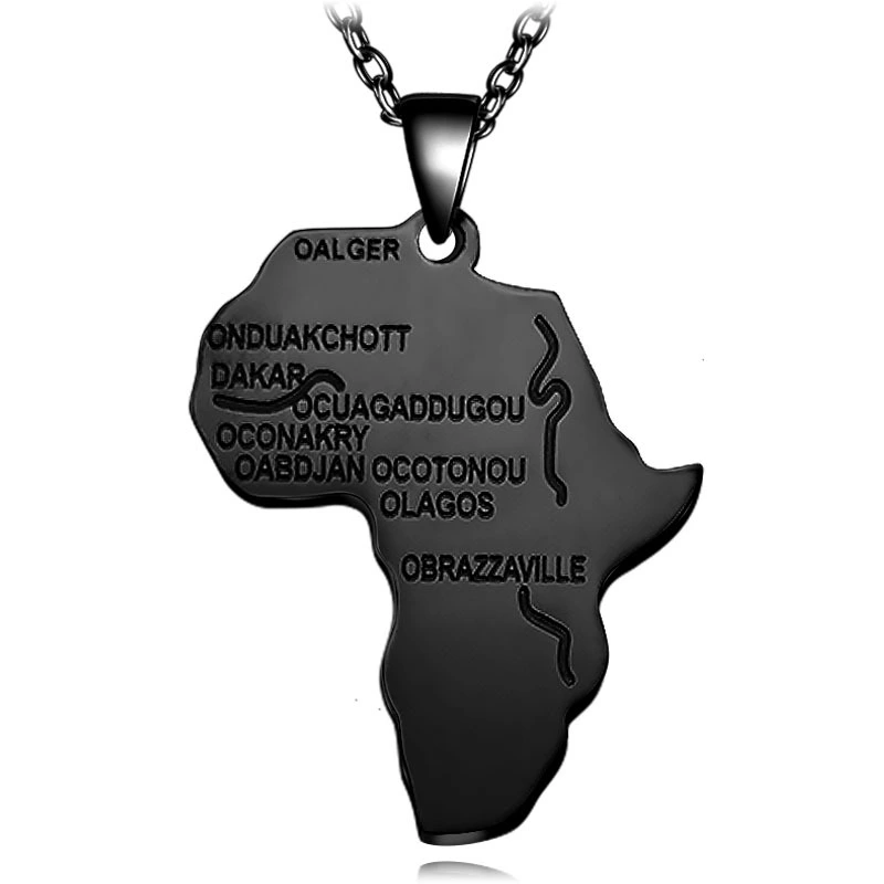 Fashion Vintage Black Silver Gold Color Stainless steel Africa Map