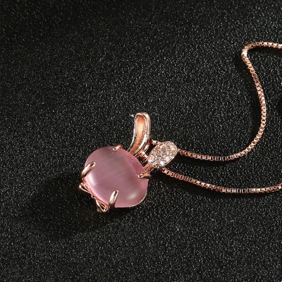 Korean version of the necklace rose gold natural hibiscus stone crystal rabbit female pendant