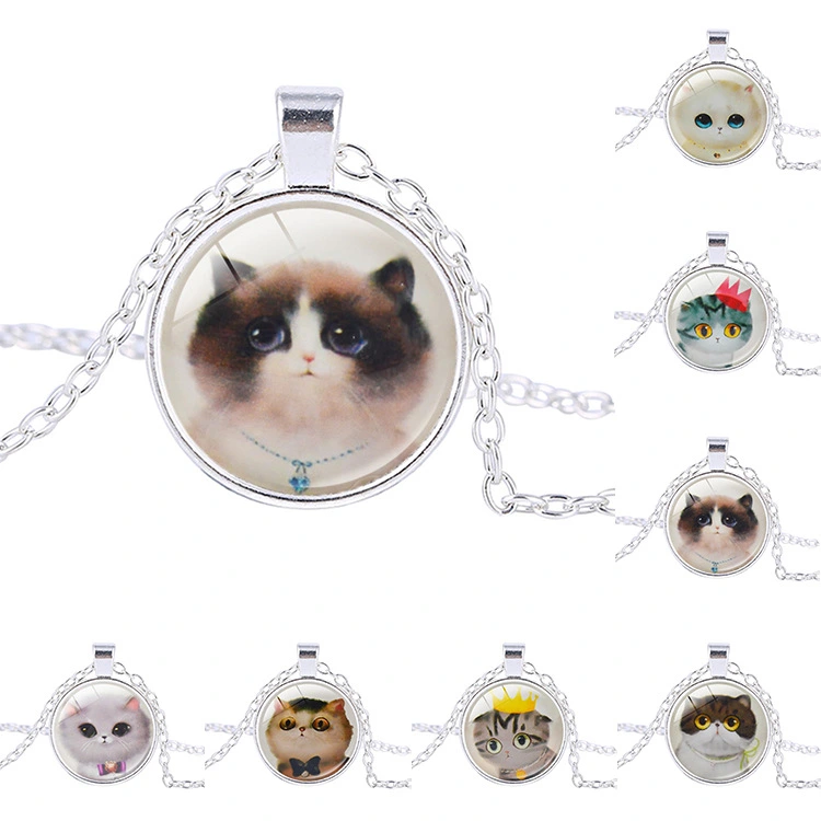 Sen retro retro  cute cat time gemstone necklace sweater chain