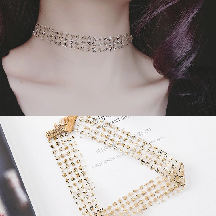 Super flash net yarn sequins necklace Simple wild necklace clavicle chain