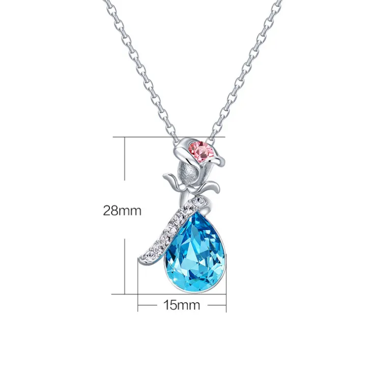 Rose Necklace Crystal Pendant Clavicle Chain