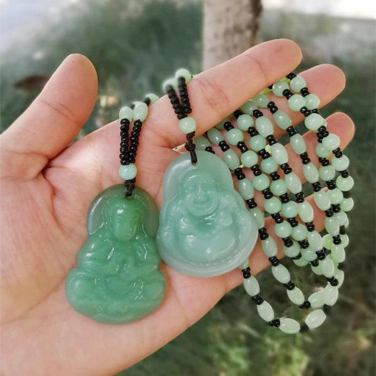 Obsidian Buddha Fashion Green&White Pendant