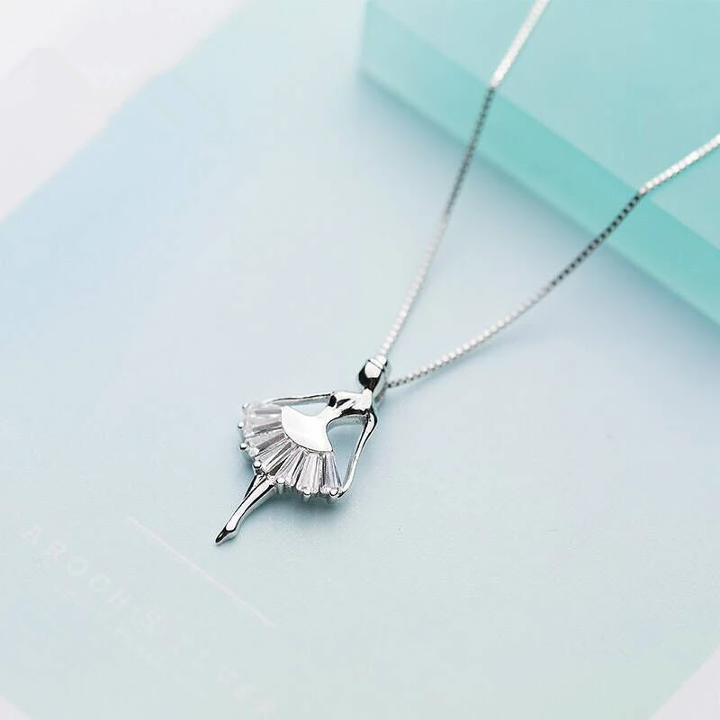 S925 silver necklace pendant diamond ballerina princess girl clavicle chain