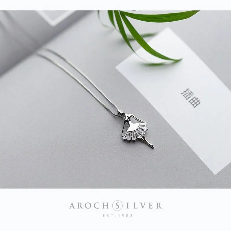 S925 silver necklace pendant diamond ballerina princess girl clavicle chain