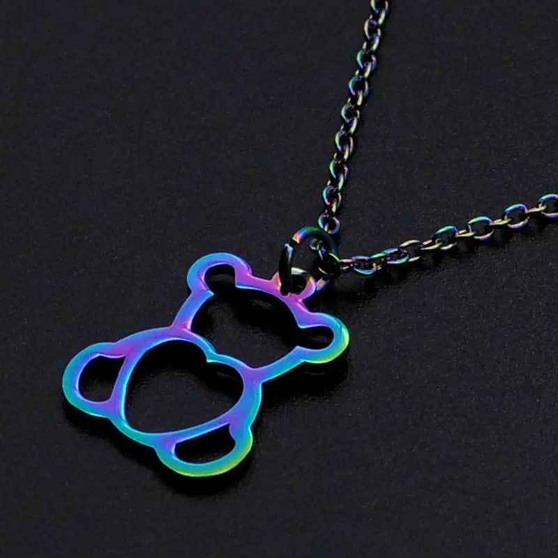 Fashion Color Bear Stainless Steel Pendant Necklace