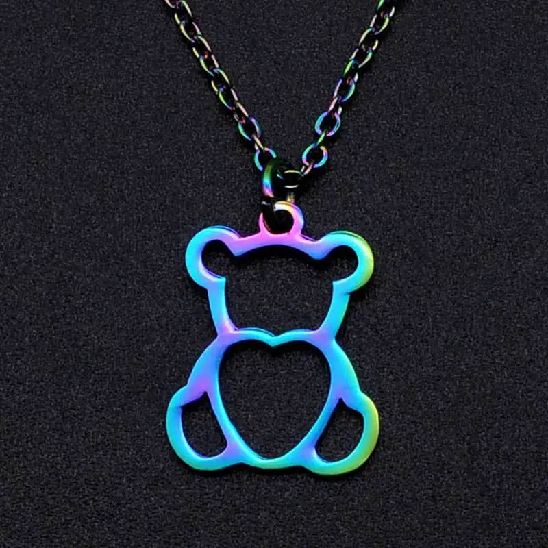 Fashion Color Bear Stainless Steel Pendant Necklace